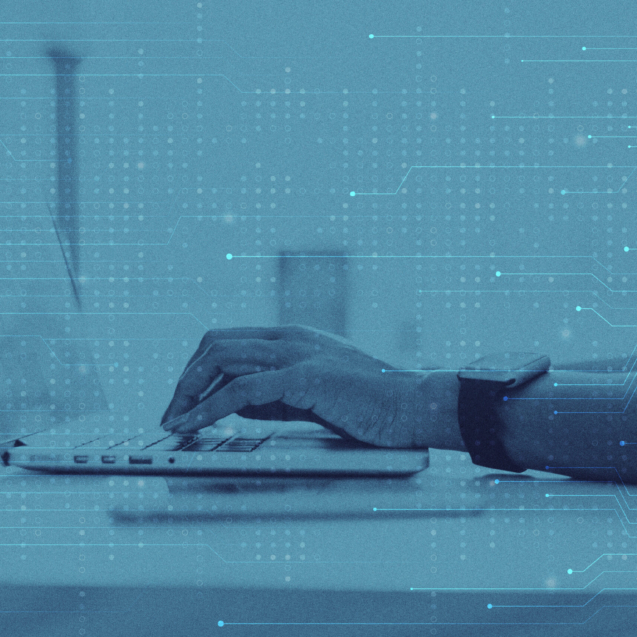 Data technology blue background with hacker remixed media