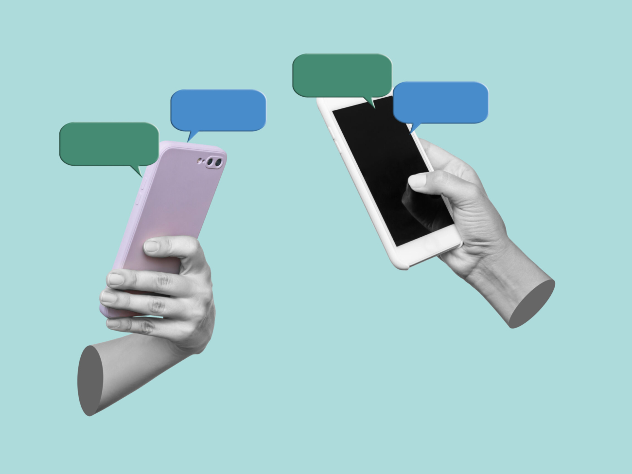 telefonos-moviles-discursos-burbujas-llamadas-mensajes-texto-manos-sobre-fondo-color-azul