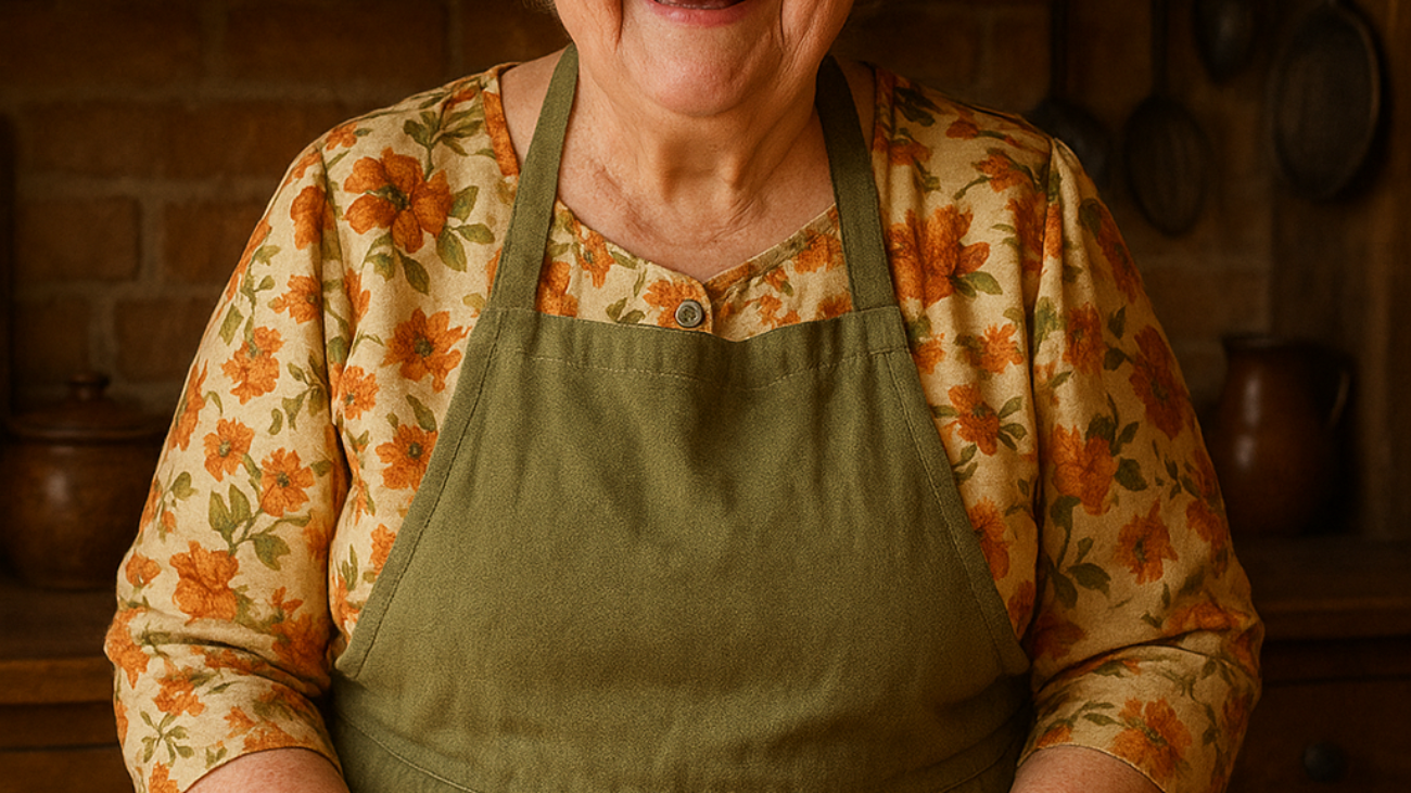Mujer sonriente en cocina rústica
