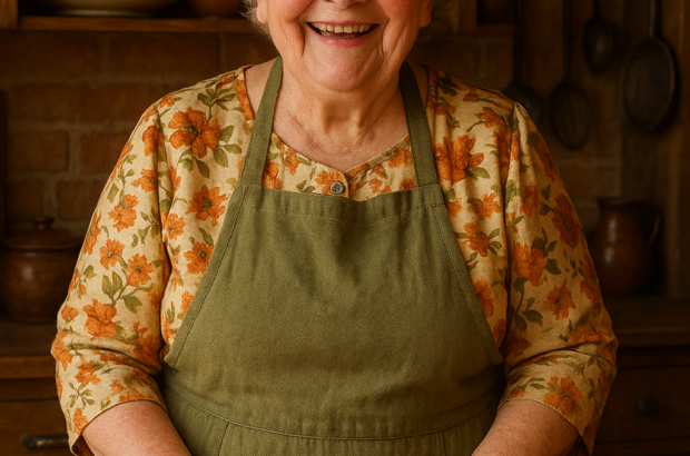Mujer sonriente en cocina rústica
