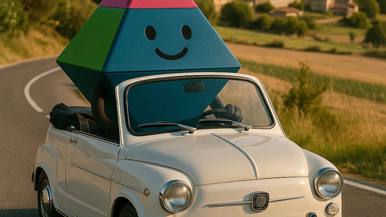 Pirámide colorida en coche clásico