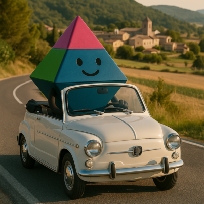Pirámide colorida en coche clásico
