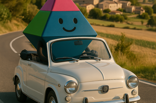 Pirámide colorida en coche clásico