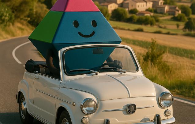 Pirámide colorida en coche clásico