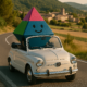 Pirámide colorida en coche clásico